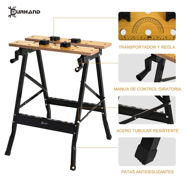 Hopfällbar arbetsbänk - Arbetsbord med klämmor - MDF-skiva, järnram - Maxbelastning 70 kg - För hem och DIY