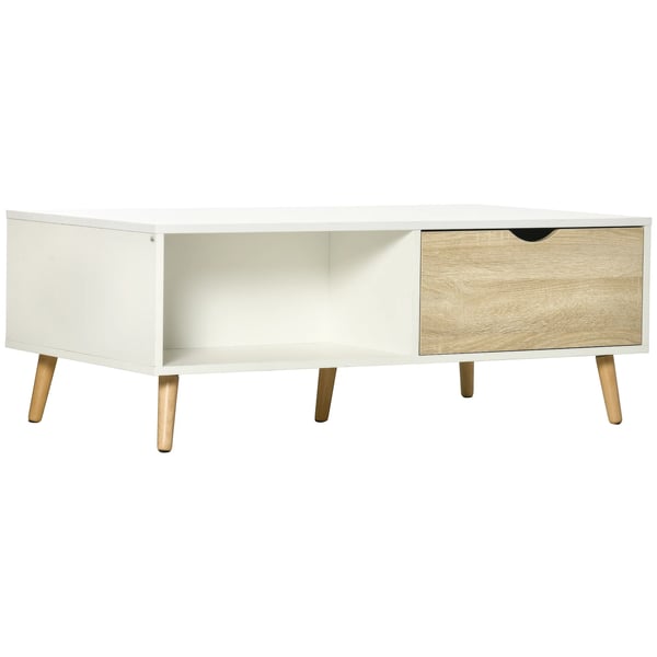 Soffbord - Vardagsrumsbord - 2 Lådor & Öppna Fack - 106x58x39,5 cm - Melaminbelagd yta - Modern stil - Vit