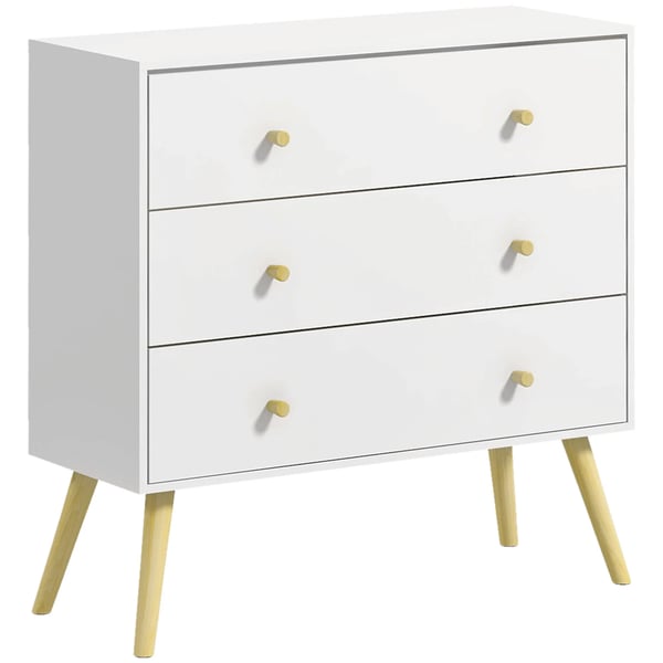 Sovrumsmöbel - Byrå/sängbord - 3 lådor - Ben i furu - Stomme i melamin - 80x30x80 cm - Modern minimalistisk - Vit