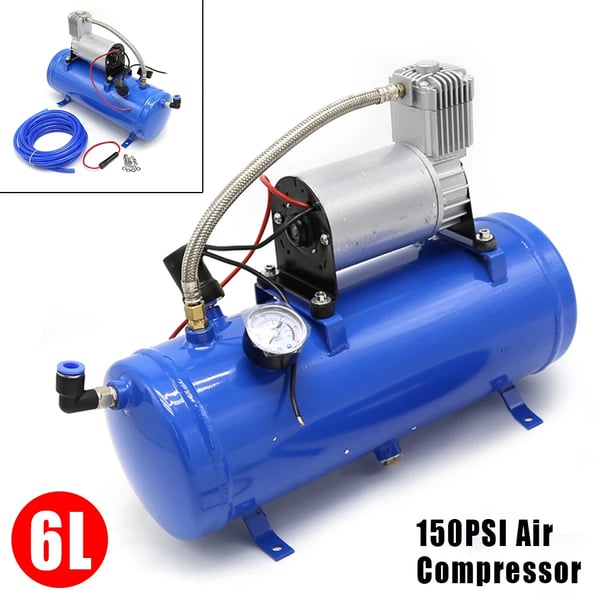 Ilmakompressorijärjestelmä, DC 12V 150 psi, universaali 6 L säiliö junatorvisarjaan, sininen