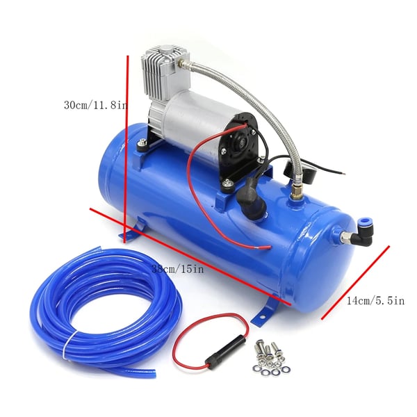 Ilmakompressorijärjestelmä, DC 12V 150 psi, universaali 6 L säiliö junatorvisarjaan, sininen