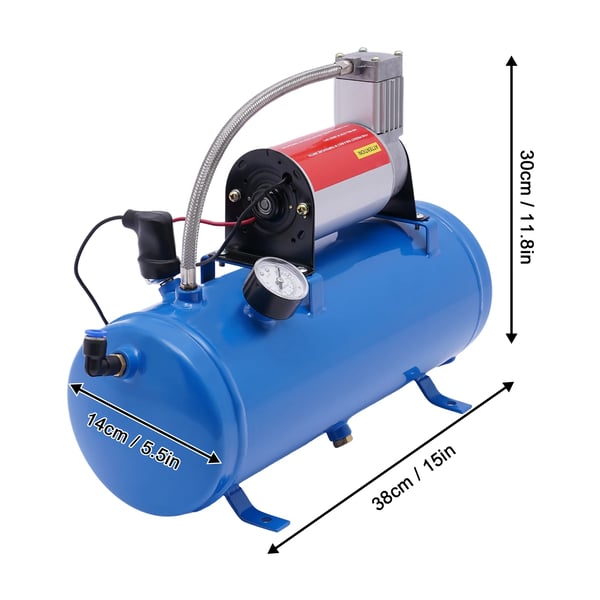 Ilmakompressorijärjestelmä, DC 12V 150 psi, universaali 6 L säiliö junatorvisarjaan, sininen