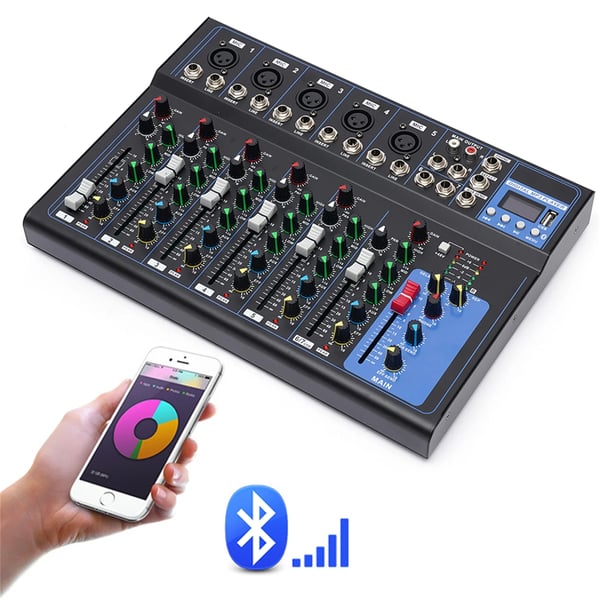 Professionel 7-kanals lydmixer, digital stereo DJ-mixerpult, sort