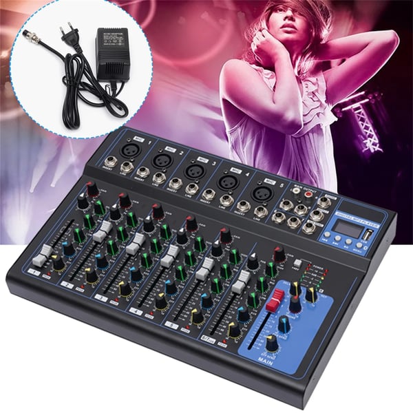 Professionel 7-kanals lydmixer, digital stereo DJ-mixerpult, sort