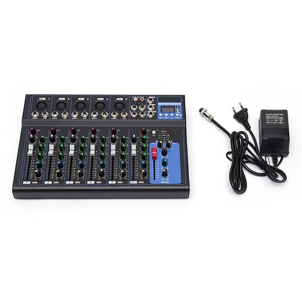 Professionel 7-kanals lydmixer, digital stereo DJ-mixerpult, sort