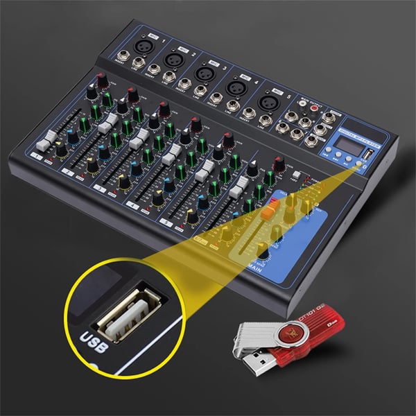 Professionel 7-kanals lydmixer, digital stereo DJ-mixerpult, sort