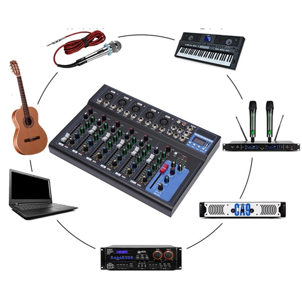 Professionel 7-kanals lydmixer, digital stereo DJ-mixerpult, sort