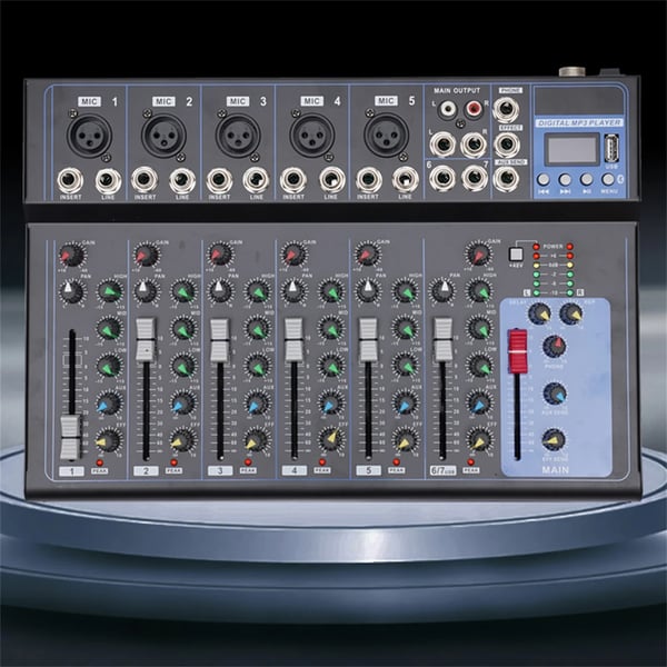 Professionel 7-kanals lydmixer, digital stereo DJ-mixerpult, sort