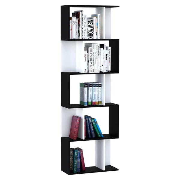 Bokhylla - S-formad - 5 Hyllplan - 60×24×184,5 cm - Svart
