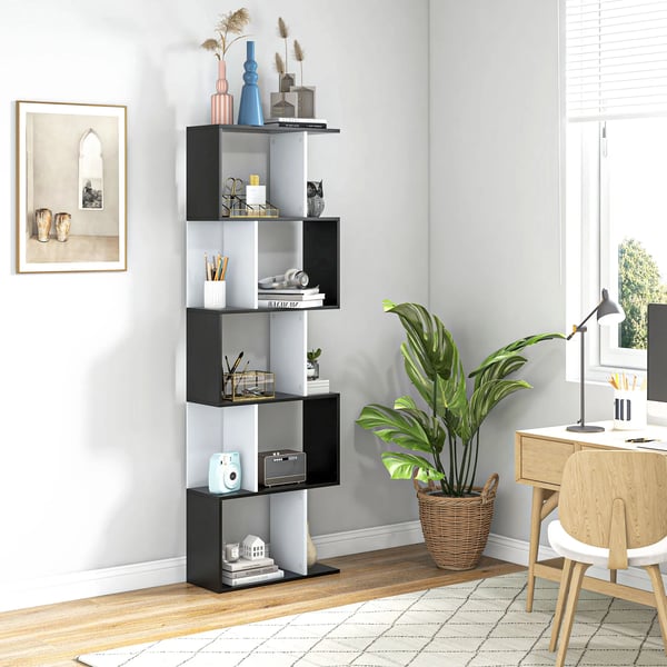 Bokhylla - S-formad - 5 Hyllplan - 60×24×184,5 cm - Svart