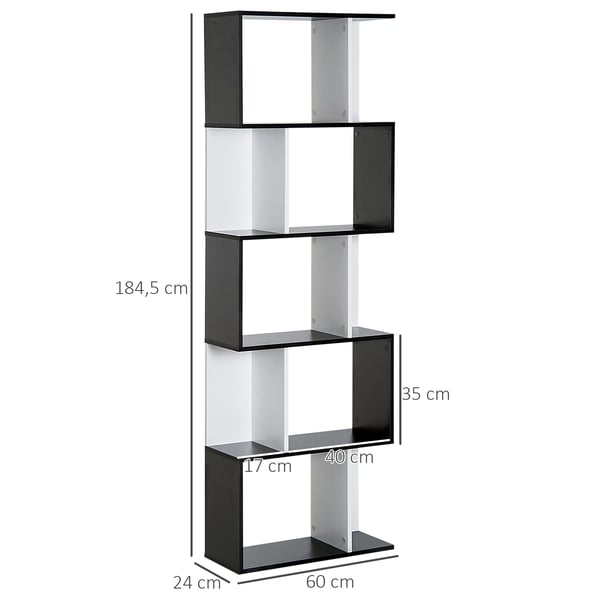 Bokhylla - S-formad - 5 Hyllplan - 60×24×184,5 cm - Svart