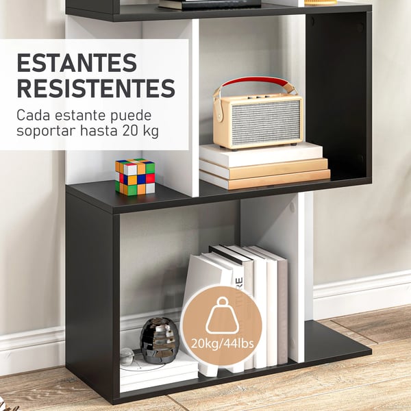 Bokhylla - S-formad - 5 Hyllplan - 60×24×184,5 cm - Svart