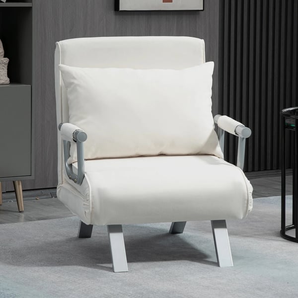 Bäddfåtölj - 1-sits - Ställbar rygg - Med kudde - Syntetläder - 65×69×80 cm - Modern stil - Kräm