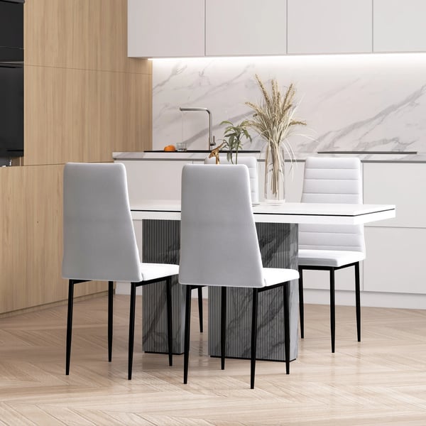 Matstolar - 4-pack - Linneklädsel - Metallben - 41×50×97 cm - Montering krävs - Vit