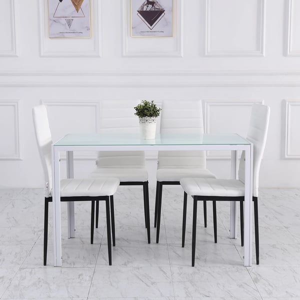 Matstolar - 4-pack - Linneklädsel - Metallben - 41×50×97 cm - Montering krävs - Vit