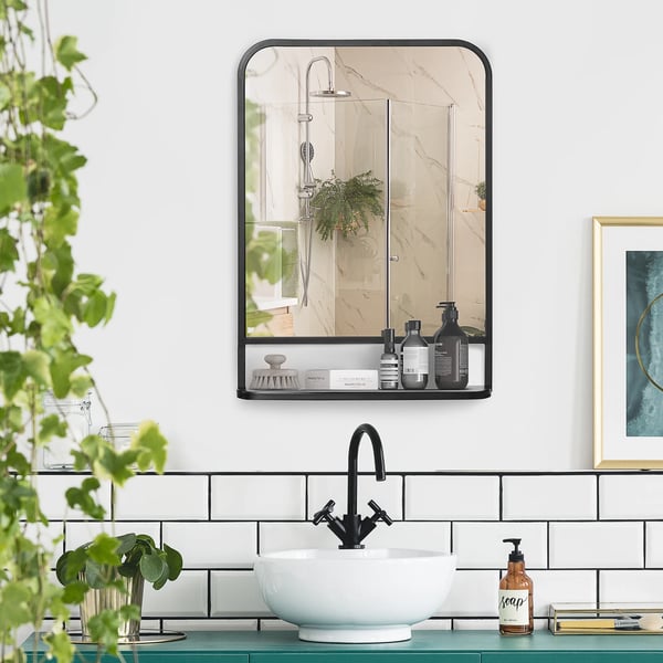 Väggspegel - Dekorativ spegel - 50×70 cm - Med förvaringshylla - Svart hylla