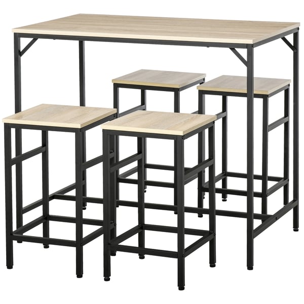 Barbordset - Matgrupp i barhöjd - 1 barbord + 4 barpallar - Bord 100×60×88 cm - Pallar 32×32×57 cm - För kök - Montering krävs - Ek
