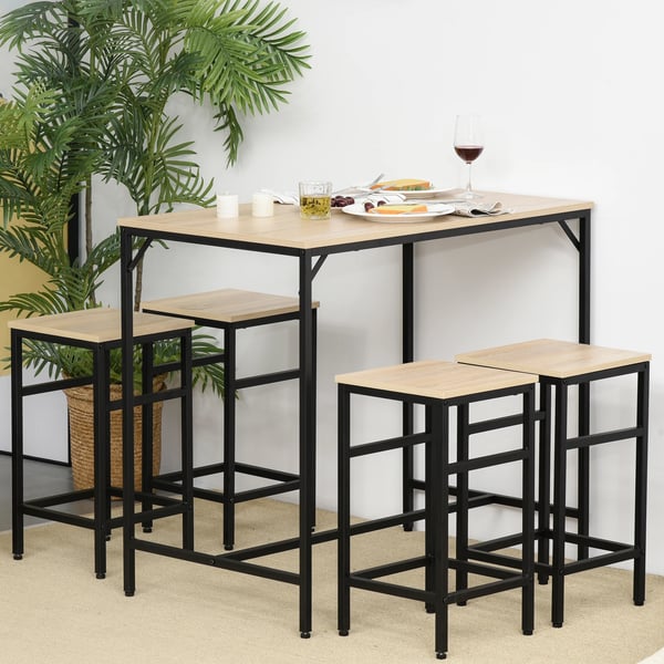 Barbordset - Matgrupp i barhöjd - 1 barbord + 4 barpallar - Bord 100×60×88 cm - Pallar 32×32×57 cm - För kök - Montering krävs - Ek