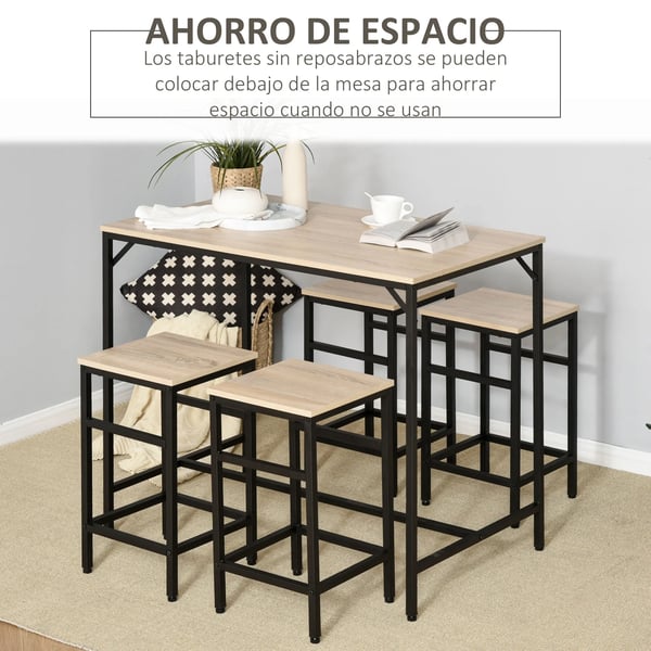 Barbordset - Matgrupp i barhöjd - 1 barbord + 4 barpallar - Bord 100×60×88 cm - Pallar 32×32×57 cm - För kök - Montering krävs - Ek