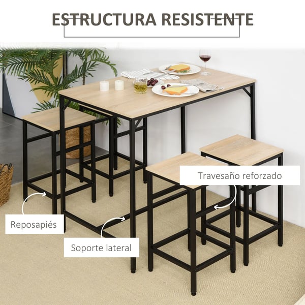 Barbordset - Matgrupp i barhöjd - 1 barbord + 4 barpallar - Bord 100×60×88 cm - Pallar 32×32×57 cm - För kök - Montering krävs - Ek