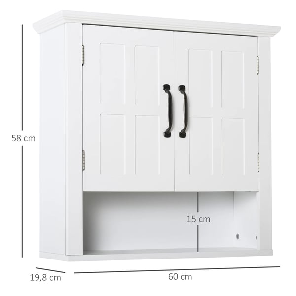 Badrumsskåp - Väggskåp - 2 Dörrar - Justerbar Hylla - 60 x 19,8 x 58 cm - Montering Krävs
