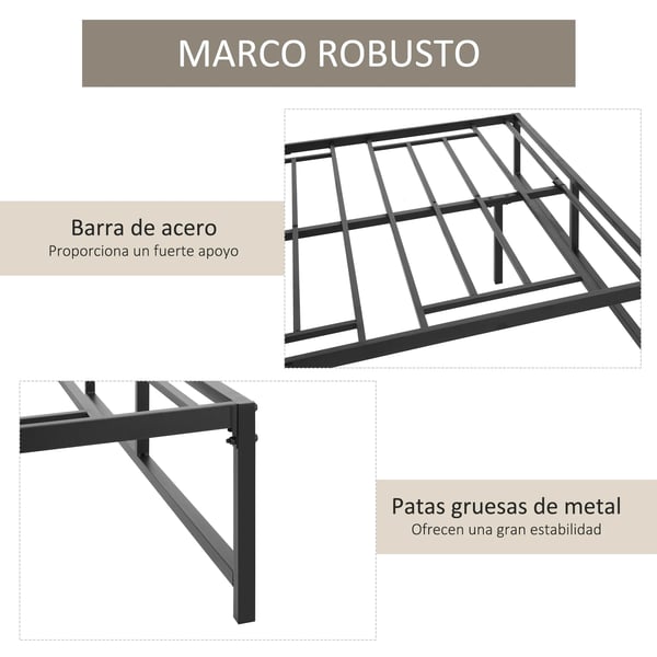 Sängram i metall - Dubbelsäng 140 cm - 35 cm ben - Utan förvaring - Montering krävs
