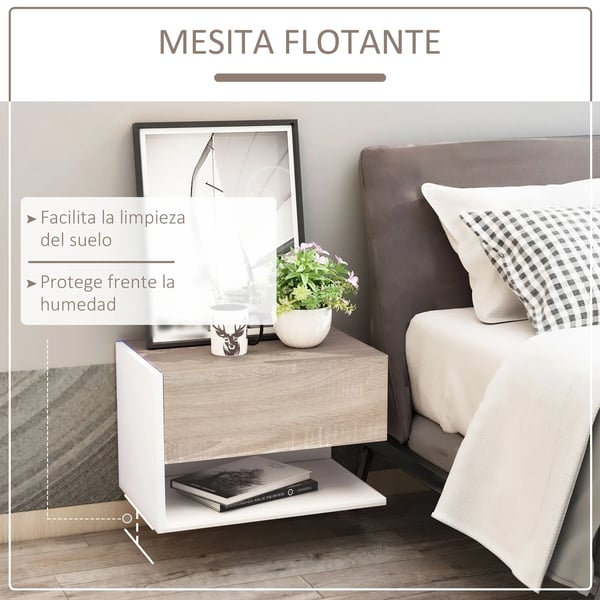 Svävande sängbord 2-pack - Väggmonterade nattduksbord - 1 låda - Öppen hylla - Modern marockansk stil