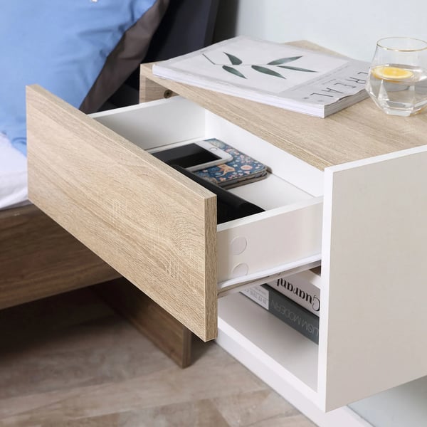 Svävande sängbord 2-pack - Väggmonterade nattduksbord - 1 låda - Öppen hylla - Modern marockansk stil