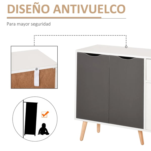 Skänk / Sideboard - Vardagsrumsmöbel - 3 dörrar & låda - 90x30x72 cm - Montering krävs - Vit/grå