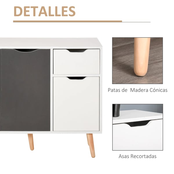 Skänk / Sideboard - Vardagsrumsmöbel - 3 dörrar & låda - 90x30x72 cm - Montering krävs - Vit/grå