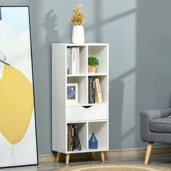 Bokhylla - Vardagsrumsmöbel - Med 1 Låda - Mått 50×29,5×120 cm - Självmontering - Vit