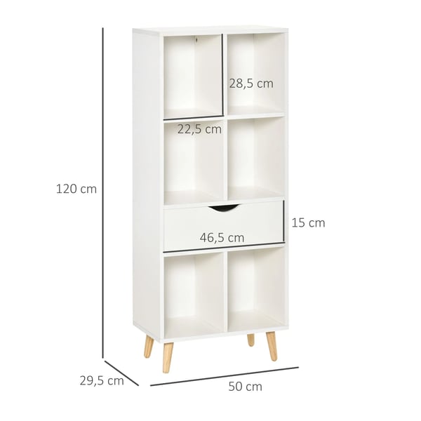 Bokhylla - Vardagsrumsmöbel - Med 1 Låda - Mått 50×29,5×120 cm - Självmontering - Vit