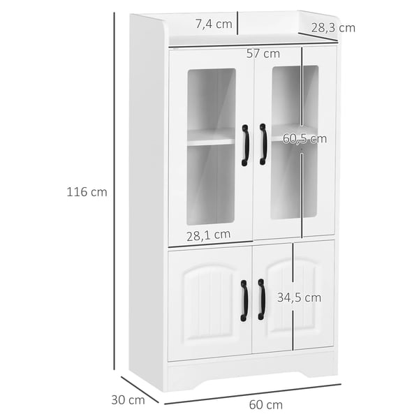 Vitrinskåp - Bokhylla med glasdörrar - 60x30x116 cm - För vardagsrum - Självmontering - Vit