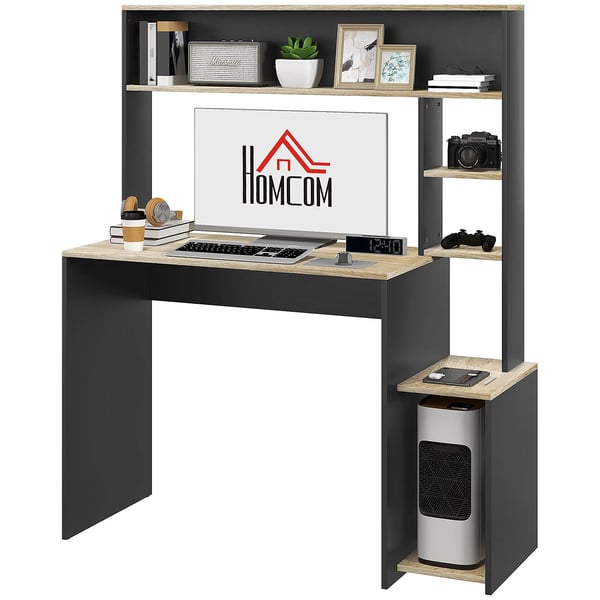 Skrivbord med hyllor - Datorbord - Rektangulär - Montering krävs - För skola/kommersiellt bruk - 114 x 45 x 138 cm - Grå/natur