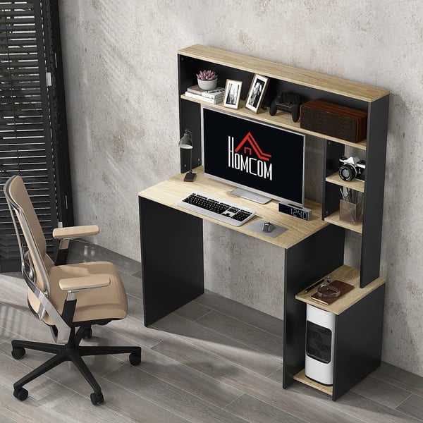 Skrivbord med hyllor - Datorbord - Rektangulär - Montering krävs - För skola/kommersiellt bruk - 114 x 45 x 138 cm - Grå/natur