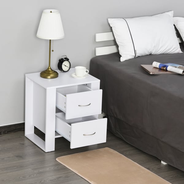 Sängbord - Nattduksbord - 2 Lådor - Med Ben - Modern marockansk stil - 48x39x54 cm - Vit