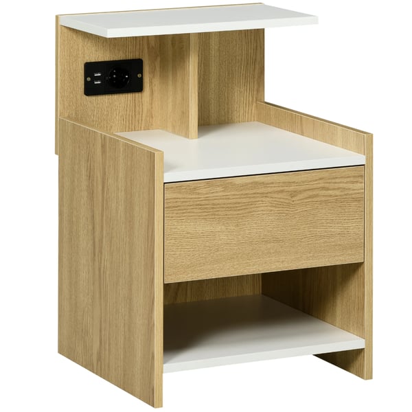 Sängbord/Nattduksbord - Sovrumsmöbel - USB-portar och Eluttag - 40x40x60 cm - Modern Marockansk Stil - Natur