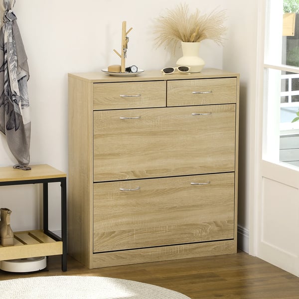 Skoskåp - Skoställ - 2 fällbara fack - 80x30x91,5 cm - Ek