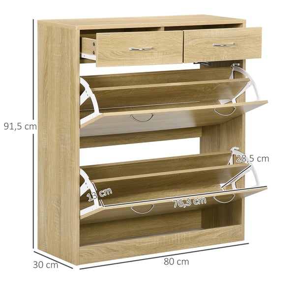 Skoskåp - Skoställ - 2 fällbara fack - 80x30x91,5 cm - Ek