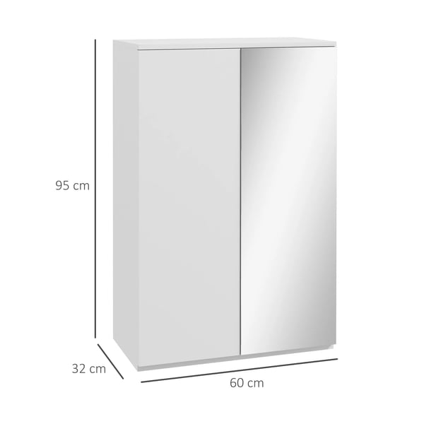 Skoskåp med spegel - Skoskåp/Skoställ - 5 Hyllor - Rymmer 18 Par - 60×32×95 cm - Vit