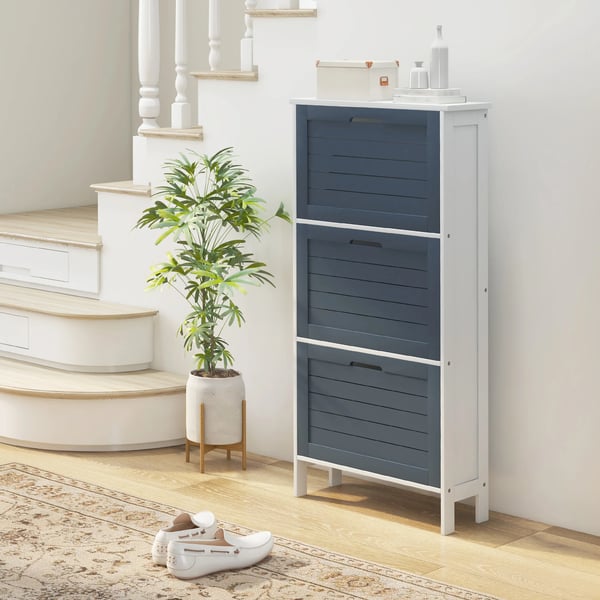 Skoskåp - Smal skohylla - 3 lådor - För 6 skor - 53 x 18 x 108,5 cm - Grå