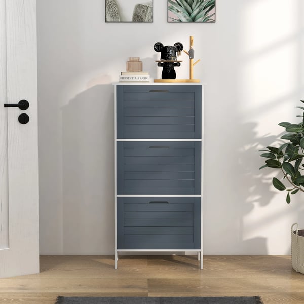 Skoskåp - Smal skohylla - 3 lådor - För 6 skor - 53 x 18 x 108,5 cm - Grå