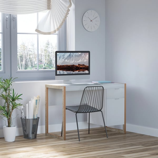 Skrivbord - Datorbord - Med Låda - Modern Design - 112,5 × 50 × 75,5 cm - Vit