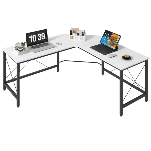 Hörnskrivbord L-format - Kontorsskrivbord - Stålram - 150x150x76 cm - Montering krävs - Vit
