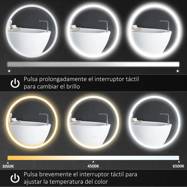 Badrumsspegel - Rund Väggspegel - Ø 60 cm - Justerbar LED-belysning - Imfri - Montering krävs - Silver