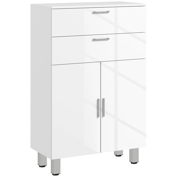 Badrumsskåp - Fristående Skåp - 2 Lådor & Hyllor - 60x30x93 cm - Självmontering - Vit