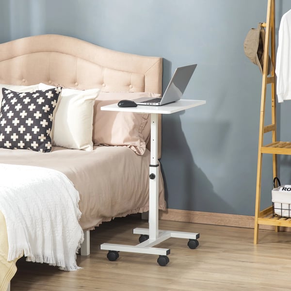 Sidobord på hjul - Soffbord/Sängbord - Höjdjusterbart - Bordsskiva 60×40 cm - Höjd 52,5–84 cm - För soffa och säng