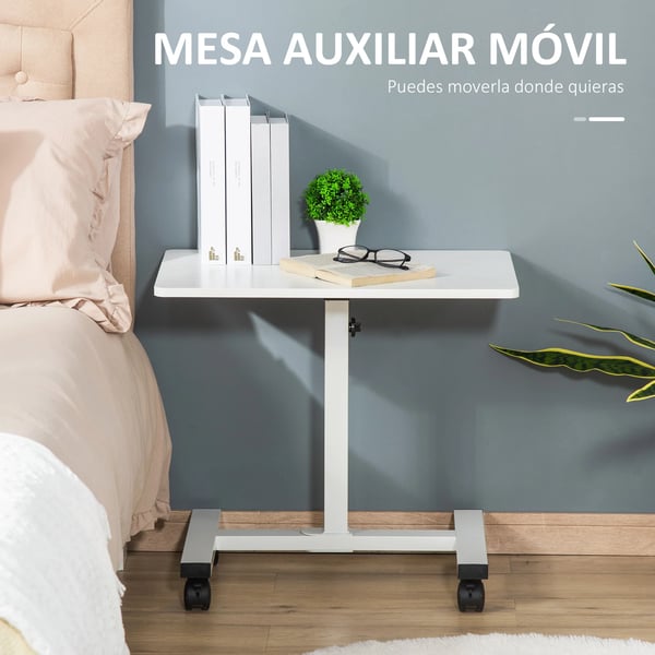 Sidobord på hjul - Soffbord/Sängbord - Höjdjusterbart - Bordsskiva 60×40 cm - Höjd 52,5–84 cm - För soffa och säng