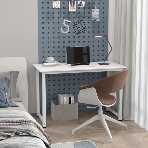 Skrivbord - Kontorsbord - Modern design - Stålram - 120x60x76 cm - Montering krävs - Vit