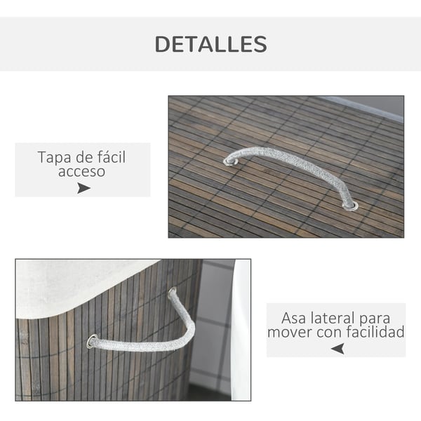 Bambu smutstvättkorg - Tvättsorterare - 100 l - 2 Fack - Med lock - 52×32×63 cm